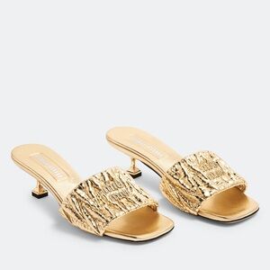 NWB MIU MIU  Ayers matelassé Gold Slide Sandals $1,644 Size 37.5
